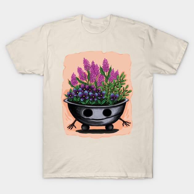 Purple flowers plant pot T-Shirt by Raluca Iov